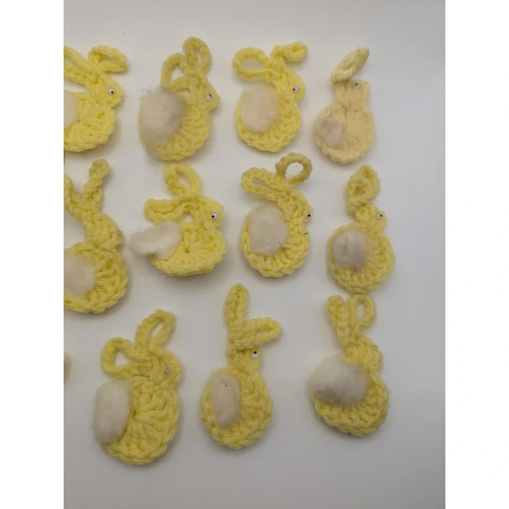 Lot of 16 Vintage Handmade Crochet Yellow Bunnies‎ Rabbits Pastel Easter Spring